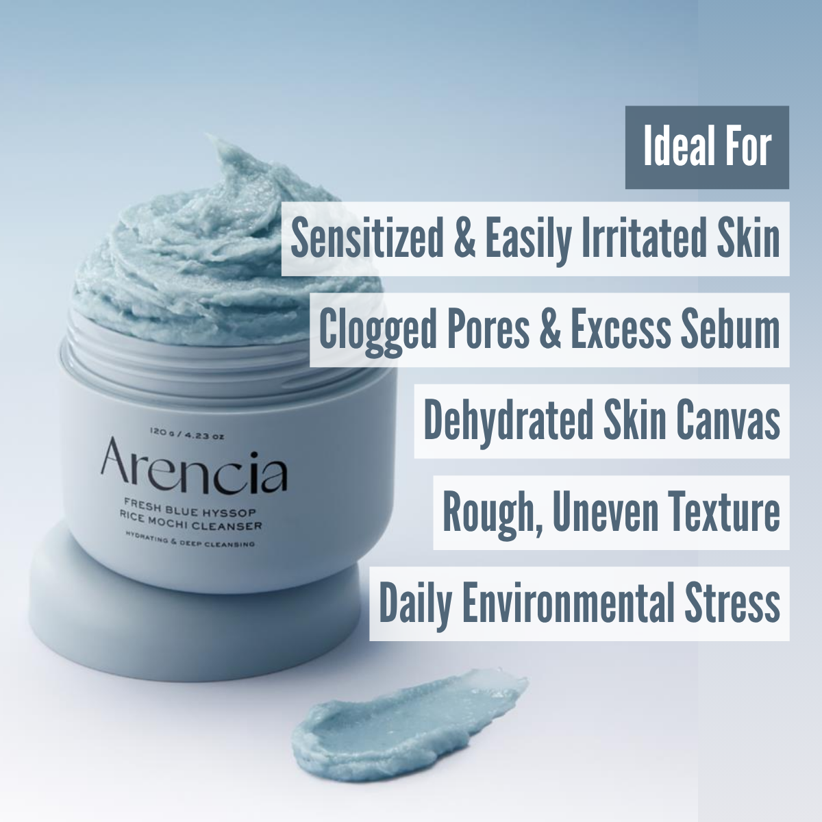 Arencia Fresh Blue Hyssop Rice Mochi Cleanser skin type