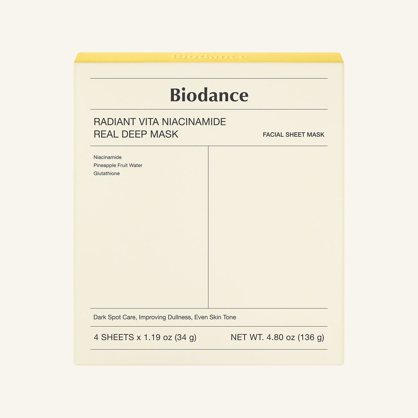 Biodance Radiant Vita Niacinamide Real Deep Mask - 4 each