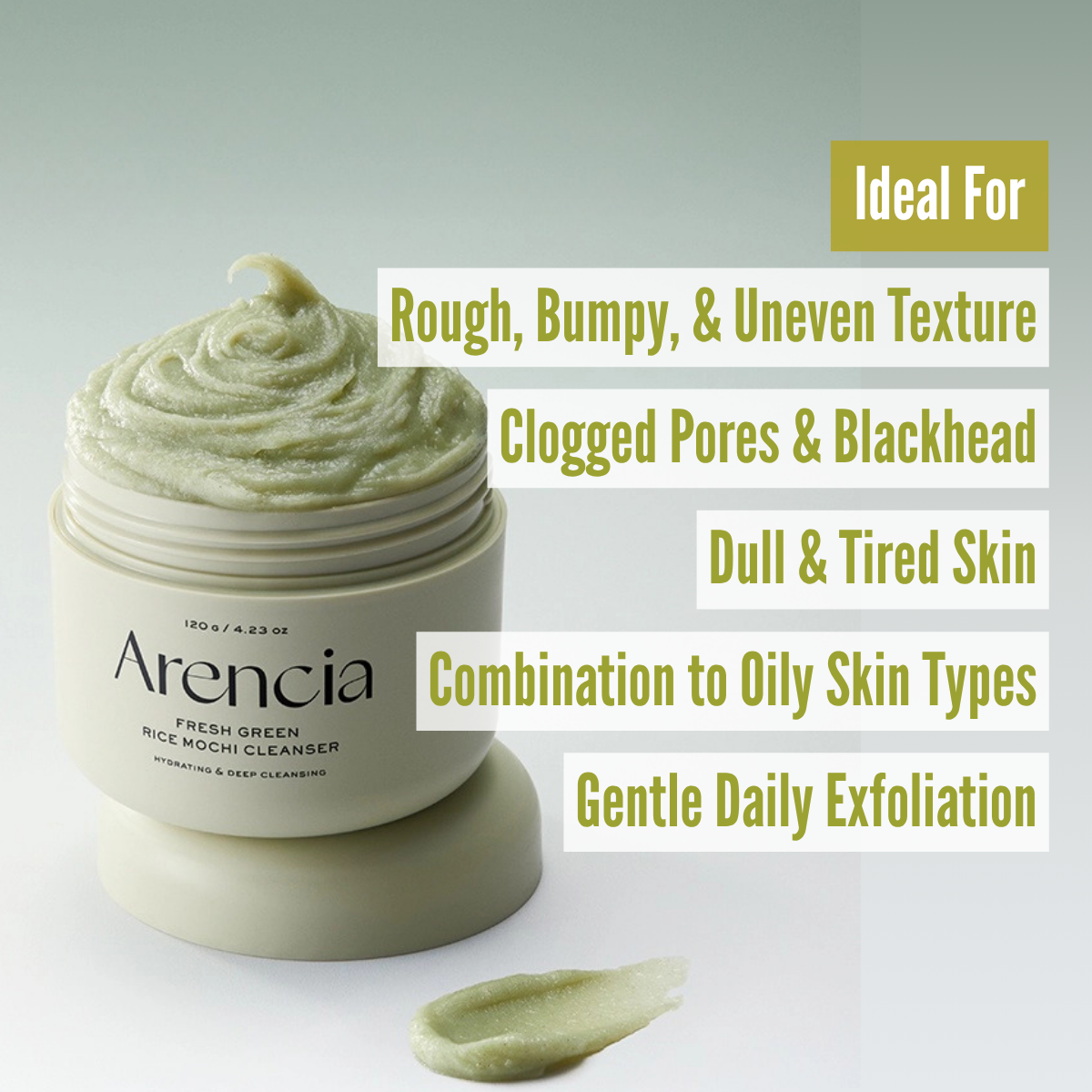 Arencia Fresh Green Rice Mochi Cleanser skin type