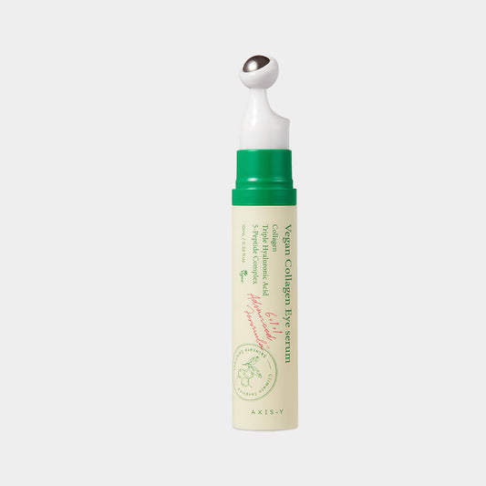 Vegan Collagen Eye Serum bottle with green cap on a white background